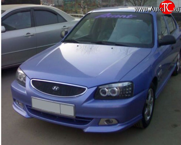 3 499 р. Накладки M-VRS на передний бампер автомобиля Hyundai Accent седан ТагАЗ (2001-2012) (Неокрашенная)  с доставкой в г. Тольятти