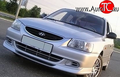 5 949 р. Накладка Street на передний бампер автомобиля Hyundai Accent седан ТагАЗ (2001-2012) (Неокрашенная)  с доставкой в г. Тольятти