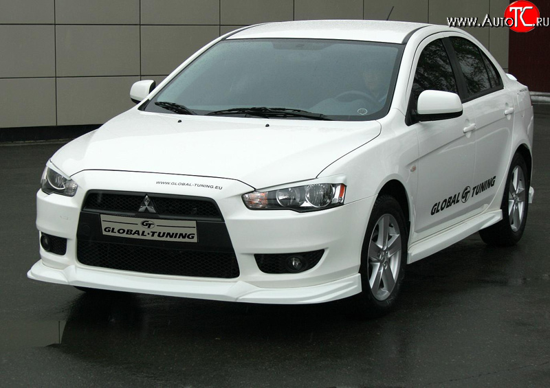 4 749 р. Накладка переднего бампера Mitsubishi global-Tuning Mitsubishi Lancer 10 CY хэтчбэк дорестайлинг (2007-2010) (Неокрашенная)  с доставкой в г. Тольятти