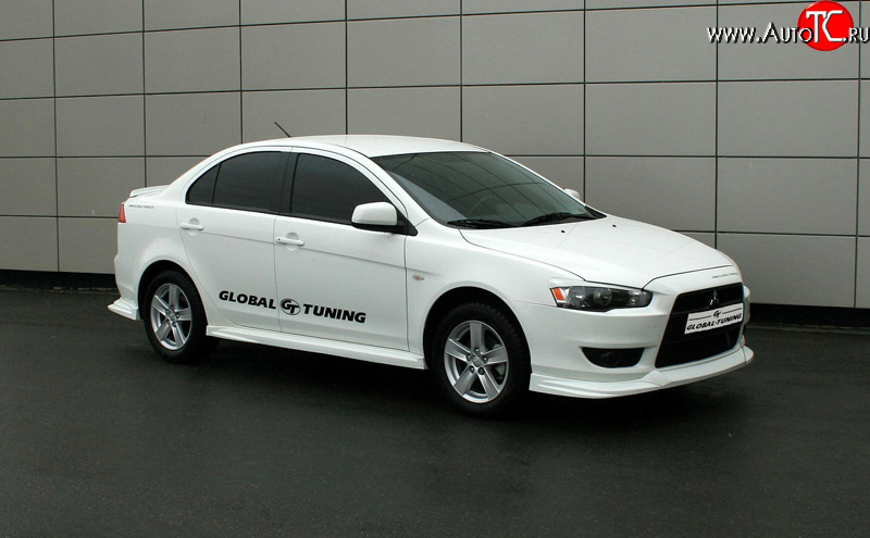 4 749 р. Пороги накладки Global-Tuning  Mitsubishi Lancer  10 (2007-2017) седан дорестайлинг, хэтчбэк дорестайлинг, седан рестайлинг, хэтчбек 5 дв рестайлинг (Неокрашенные)  с доставкой в г. Тольятти