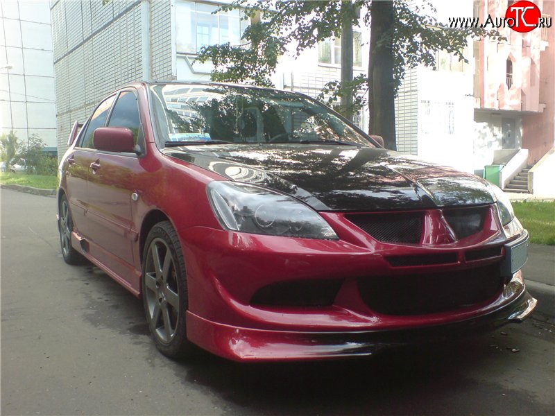 6 399 р. Накладка переднего бампера Evo Mitsubishi Lancer 9 2-ой рестайлинг седан (2005-2009) (Неокрашенная)  с доставкой в г. Тольятти