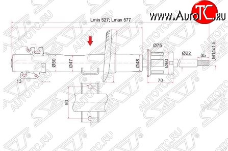 3 699 р. Амортизатор передний SAT (LH=RH) Audi A1 8X1 хэтчбэк 3 дв. дорестайлинг (2010-2014)  с доставкой в г. Тольятти