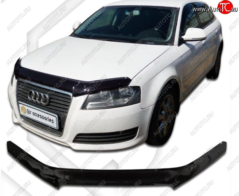 2 099 р. Дефлектор капота CA-Plastic  Audi A3 ( 8P1 хэтчбэк 3 дв.,  8PA хэтчбэк 5 дв.) (2008-2010) 2-ой рестайлинг, 2-ой рестайлинг (Classic черный, Без надписи)  с доставкой в г. Тольятти