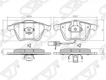 Передние тормозные колодки SAT (156,36/155,27х73х19,9 мм) Audi A3 8PA хэтчбэк 5 дв. 2-ой рестайлинг (2008-2010)