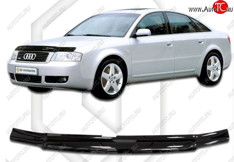 1 999 р. Дефлектор капота CA-Plastiс  Audi A6  C5 (1997-2004) дорестайлинг, седан, рестайлинг, седан (Classic черный, Без надписи)  с доставкой в г. Тольятти