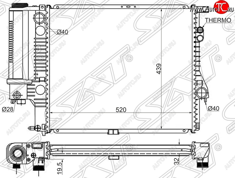 8 249 р. Радиатор двигателя SAT (трубчатый, 2.0 / 2.3 / 2.8) BMW 5 серия E39 седан дорестайлинг (1995-2000)  с доставкой в г. Тольятти
