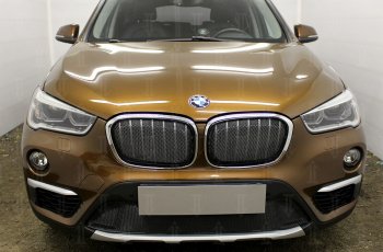 6 549 р. Защитная сетка радиатора в бампер Стрелка 11 Премиум (алюминий) BMW X1 F48 дорестайлинг (2015-2019) (Цвет: черный)  с доставкой в г. Тольятти. Увеличить фотографию 2