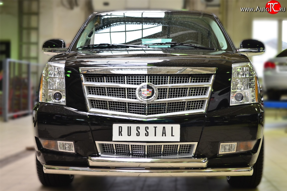 24 499 р. Защита переднего бампера (2 трубыØ76 мм, нержавейка) SLITKOFF Cadillac Escalade GMT926 джип 5 дв. короткая база (2006-2014)  с доставкой в г. Тольятти