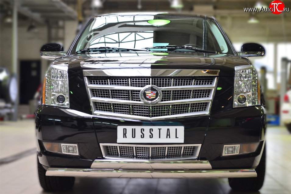 25 999 р. Защита переднего бампера (2 трубыØ75х42 мм, нержавейка) Russtal Cadillac Escalade GMT926 джип 5 дв. короткая база (2006-2014)  с доставкой в г. Тольятти