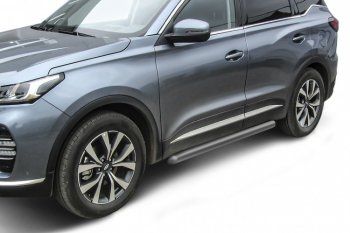 9 699 р. Защита порогов Slitkoff (Ø 76 мм, труба). Chery Tiggo 7 PRO (2019-2025) (Цвет: серебристый)  с доставкой в г. Тольятти. Увеличить фотографию 1