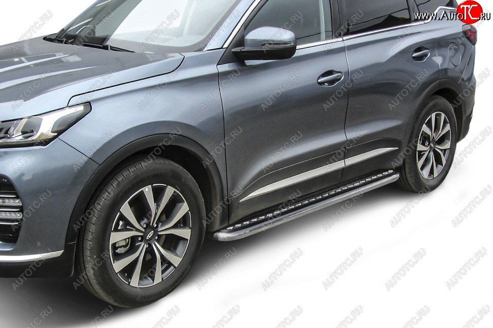 15 499 р. Защита порогов Slitkoff (Ø 57 мм, с листом) Chery Tiggo 7 PRO (2019-2024) (Нержавеющая сталь)  с доставкой в г. Тольятти