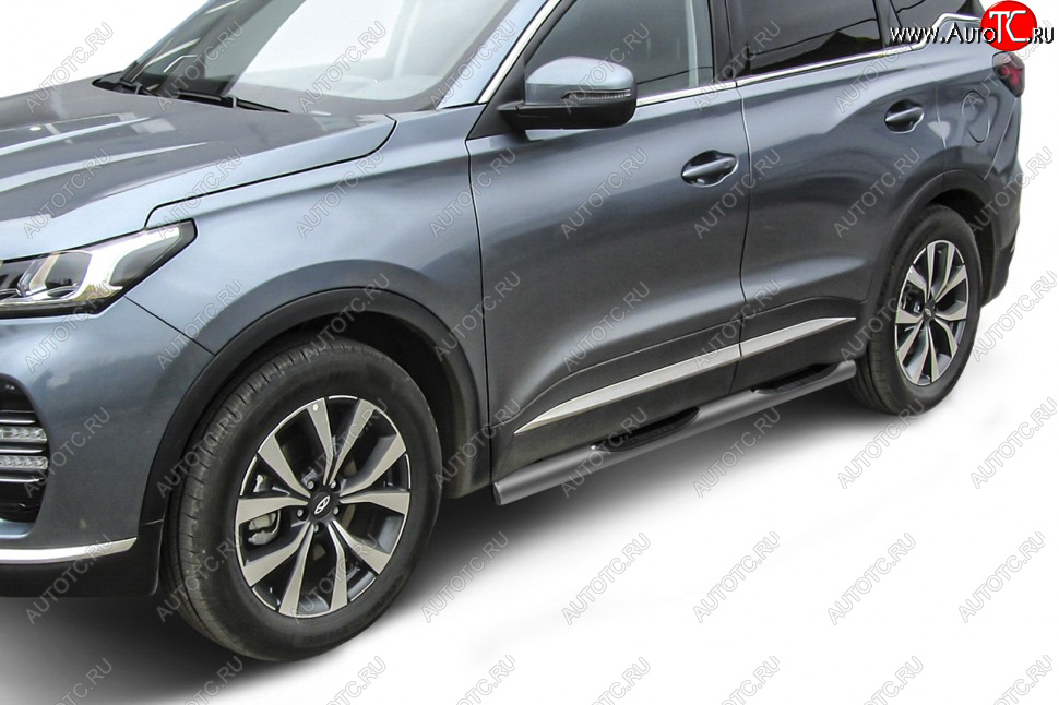 12 499 р. Защита порогов Slitkoff (Ø 76 мм, с проступями) Chery Tiggo 7 PRO (2019-2025) (Цвет: серебристый)  с доставкой в г. Тольятти