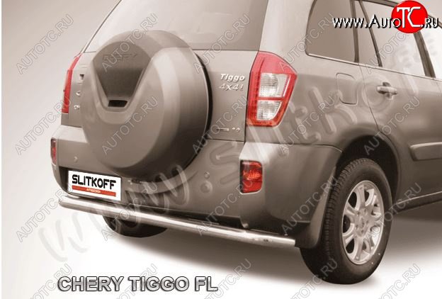 6 999 р. Защита заднего бампера Slitkoff (Ø 57 мм, длинная) Chery Tiggo T11 рестайлинг (2013-2016) (Сталь окрашенная в цвет: серебристый)  с доставкой в г. Тольятти