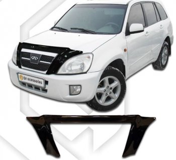 2 699 р. Дефлектор капота (2006-2010) CA-Plastic exclusive  Chery Tiggo T11 (2005-2013) дорестайлинг (серия Classic черный, Без надписи)  с доставкой в г. Тольятти. Увеличить фотографию 2