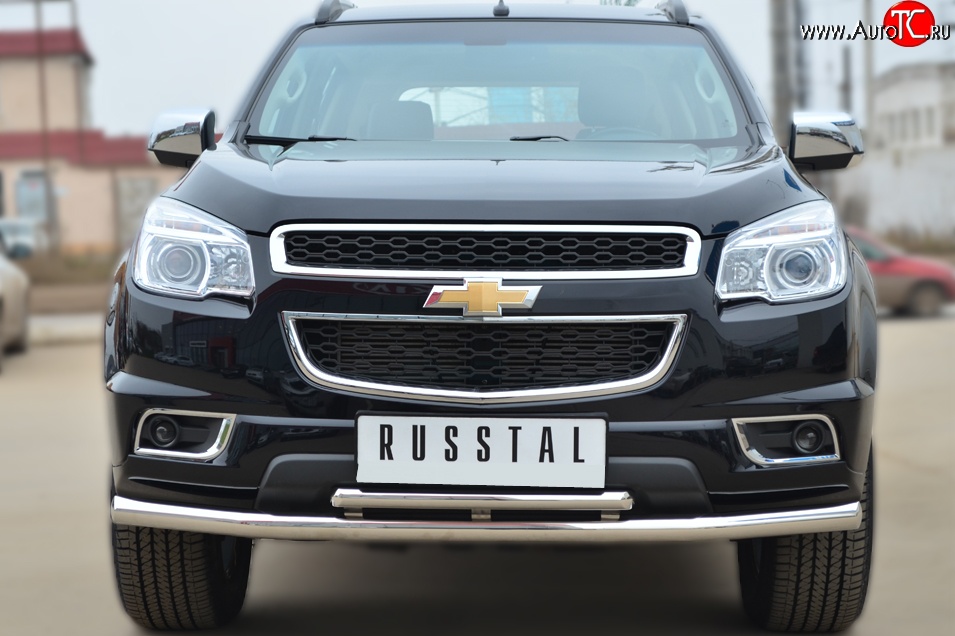 23 999 р. Защита переднего бампера (2 трубыØ63 и 42 мм, нержавейка) SLITKOFF Chevrolet Trailblazer GM800 дорестайлинг (2012-2016)  с доставкой в г. Тольятти