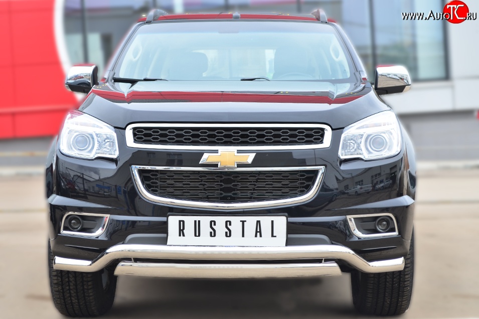 21 899 р. Защита переднего бампера (2 трубыØ76х42 и 63 мм, нержавейка) Russtal Chevrolet Trailblazer GM800 дорестайлинг (2012-2016)  с доставкой в г. Тольятти