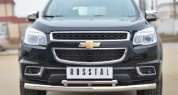 Защита переднего бампера (2 трубыØ76 и 42 мм, нержавейка) SLITKOFF Chevrolet Trailblazer GM800 дорестайлинг (2012-2016)