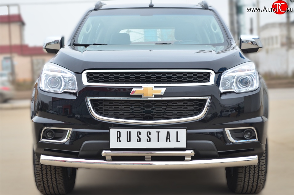 24 699 р. Защита переднего бампера (2 трубыØ76 и 42 мм, нержавейка) SLITKOFF Chevrolet Trailblazer GM800 дорестайлинг (2012-2016)  с доставкой в г. Тольятти