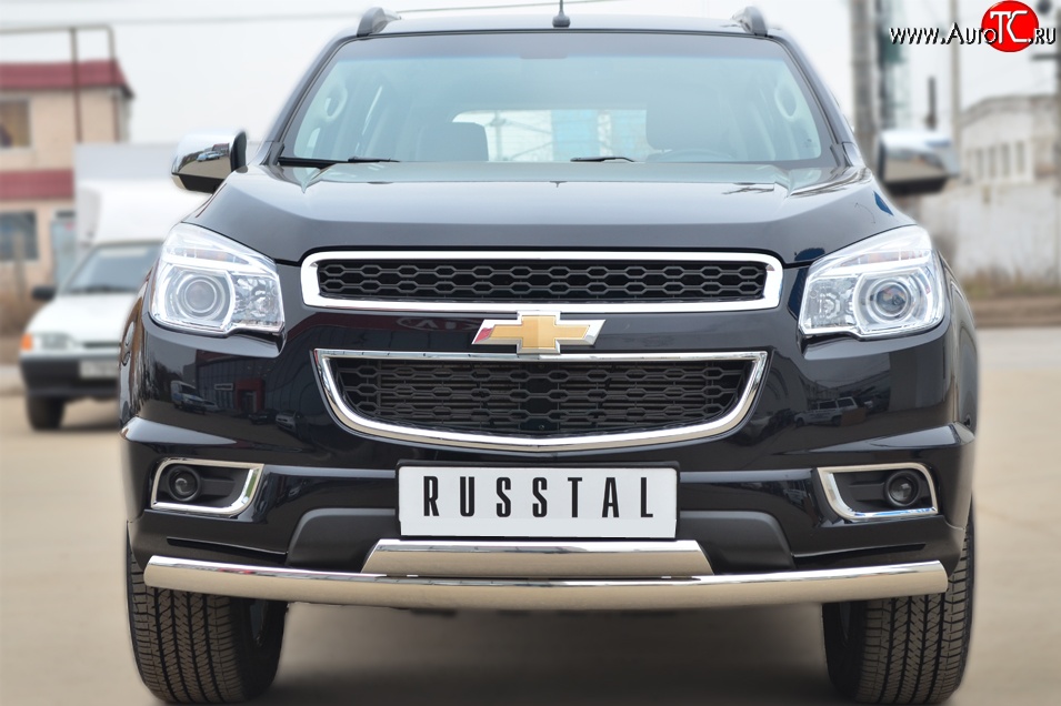 27 999 р. Защита переднего бампера (2 трубыØ75х42 мм, нержавейка) Russtal Chevrolet Trailblazer GM800 дорестайлинг (2012-2016)  с доставкой в г. Тольятти