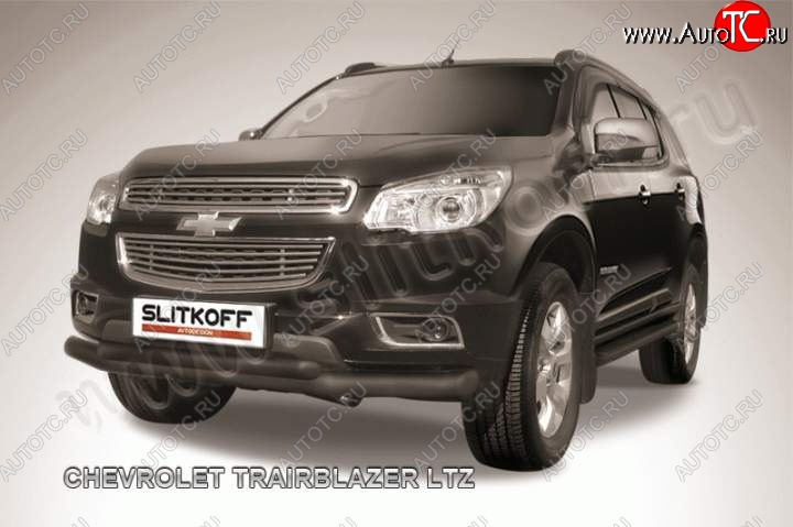 11 449 р. Защита переднего бампера d76 и d57 Slitkoff Chevrolet Trailblazer GM800 дорестайлинг (2012-2016) (Цвет: серебристый)  с доставкой в г. Тольятти