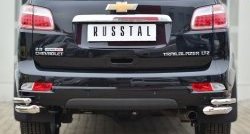 Защита заднего бампера (2 трубы Ø63 и 42 мм уголки, нержавейка) SLITKOFF Chevrolet Trailblazer GM800 дорестайлинг (2012-2016)