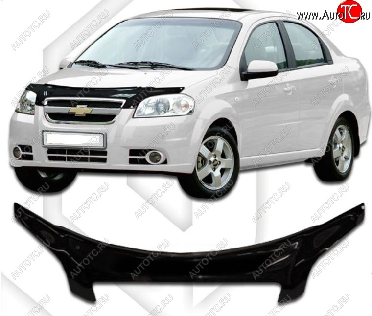 2 299 р. Дефлектор капота CA-Plastiс exclusive Chevrolet Aveo T250 седан рестайлинг (2006-2011) (Classic черный, Без надписи)  с доставкой в г. Тольятти