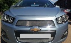 1 539 р. Нижняя сетка на бампер Russtal (хром)  Chevrolet Aveo  T300 (2011-2015) седан, хэтчбек  с доставкой в г. Тольятти. Увеличить фотографию 2