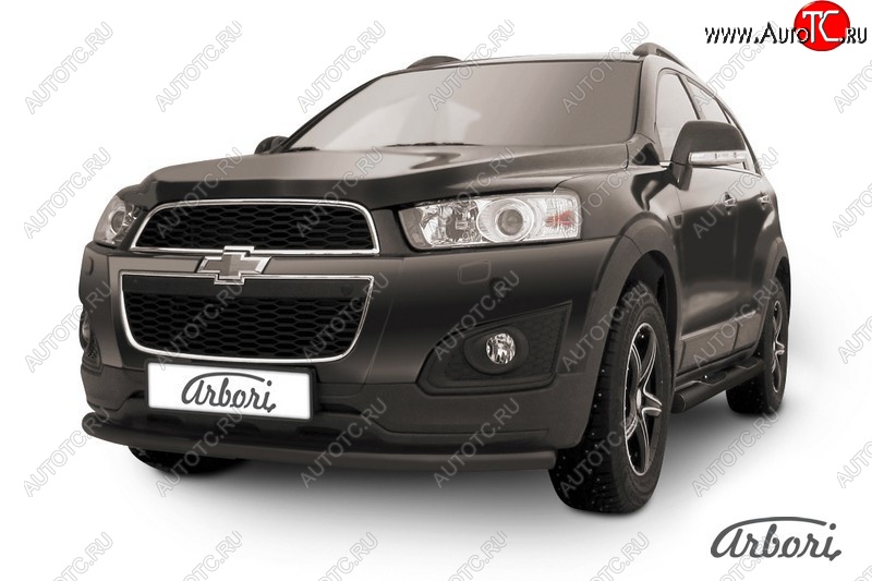 6 389 р. Защита переднего бампера Arbori (радиусная, черная, 1 труба d57 mm). Chevrolet Captiva 2-ой рестайлинг (2013-2016)  с доставкой в г. Тольятти