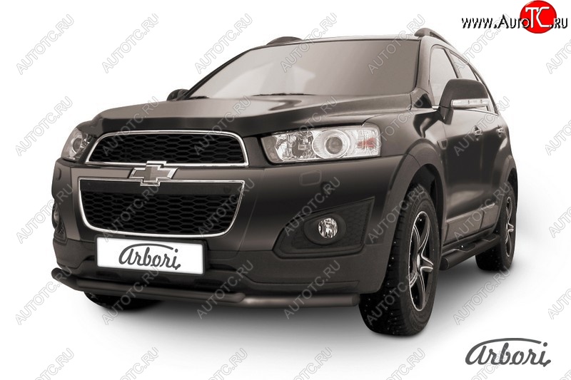 7 559 р. Защита переднего бампера Arbori (черная, 2 трубы d57 и 42 mm). Chevrolet Captiva 2-ой рестайлинг (2013-2016)  с доставкой в г. Тольятти