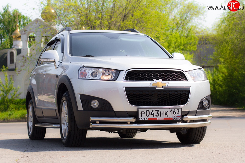 3 879 р. Двойная защита переднего бампера из труб диаметром 63 и 51 мм Petroil Tuning Chevrolet Captiva 1-ый рестайлинг (2011-2013) (Нержавейка)  с доставкой в г. Тольятти