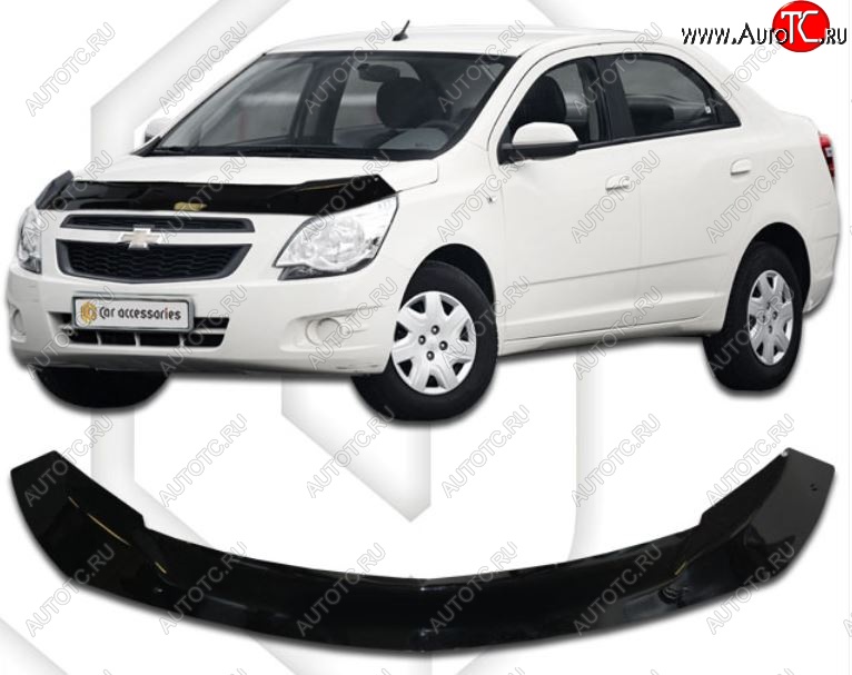 2 289 р. Дефлектор капота CA-Plastic  Chevrolet Cobalt (2011-2016) седан дорестайлинг (Classic черный, Без надписи)  с доставкой в г. Тольятти