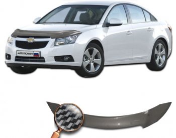 2 599 р. Дефлектор капота CA-Plastiс  Chevrolet Cruze ( J300,  D2LC) (2009-2018) седан дорестайлинг, седан рестайлинг, седан дорестайлинг (серия Шелкография карбон-серебро)  с доставкой в г. Тольятти. Увеличить фотографию 2