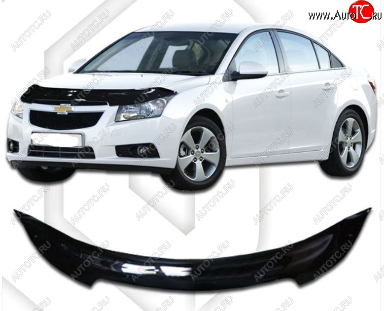 2 099 р. Дефлектор капота CA-Plastic Chevrolet Cruze J305 хэтчбек дорестайлинг (2009-2012) (Classic черный, Без надписи)  с доставкой в г. Тольятти