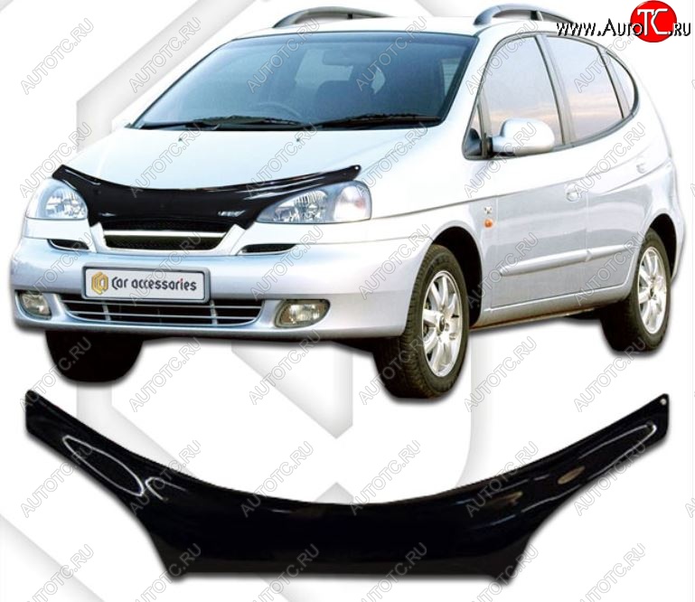 2 289 р. Дефлектор капота CA-Plastiс exclusive  Chevrolet Rezzo (2000-2008) (Classic черный, Без надписи)  с доставкой в г. Тольятти