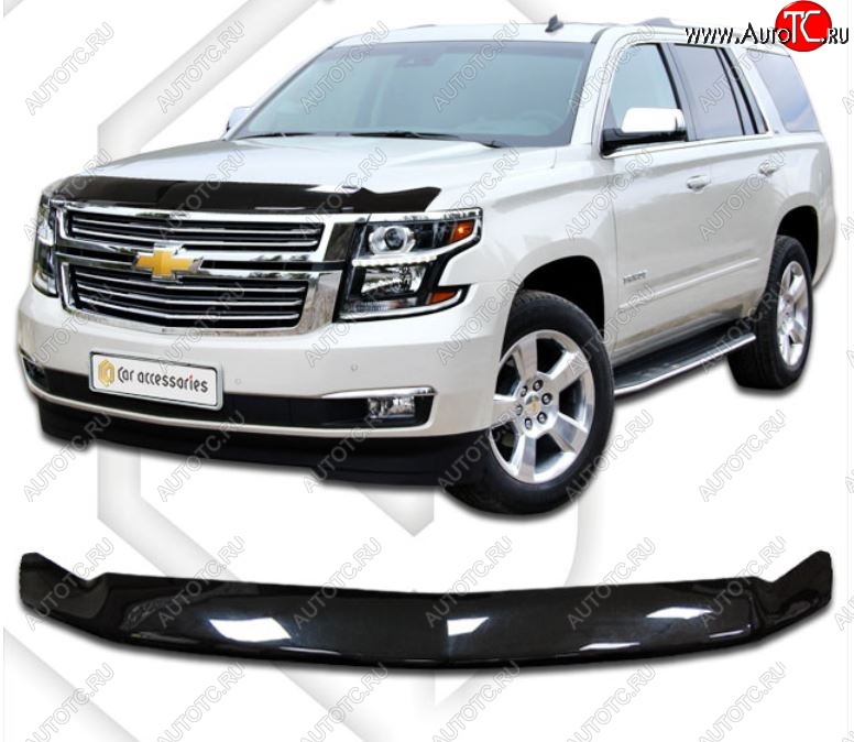 2 699 р. Дефлектор капота CA-Plastic exclusive  Chevrolet Tahoe  K2UC (2014-2021) (Classic черный, Без надписи)  с доставкой в г. Тольятти