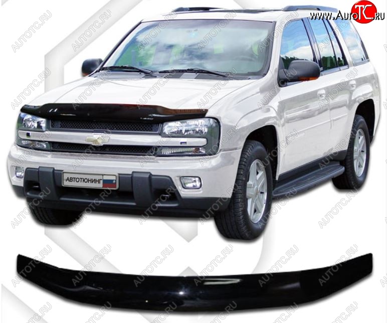 2 199 р. Дефлектор капота CA-Plastic  Chevrolet Trailblazer  GMT360 (2006-2012) рестайлинг (Classic черный, Без надписи)  с доставкой в г. Тольятти