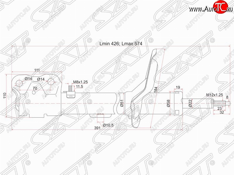 4 299 р. Правый амортизатор передний SAT Peugeot Partner M49/M59 рестайлинг (2002-2008)  с доставкой в г. Тольятти