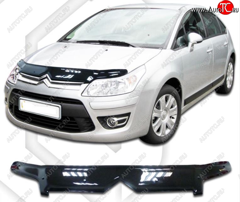 2 199 р. Дефлектор капота CA-Plastic  CITROEN C4 (2004-2008)  дорестайлинг, хэтчбэк 3 дв.,  дорестайлинг, хэтчбэк 5 дв. (Classic черный, Без надписи)  с доставкой в г. Тольятти