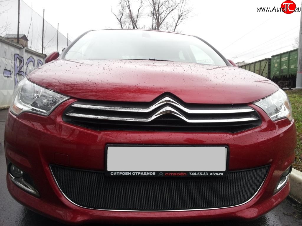 1 469 р. Сетка на бампер (хетчбек) Russtal (черная)  CITROEN C4  B7 (2011-2018) хэтчбэк 5 дв.  с доставкой в г. Тольятти