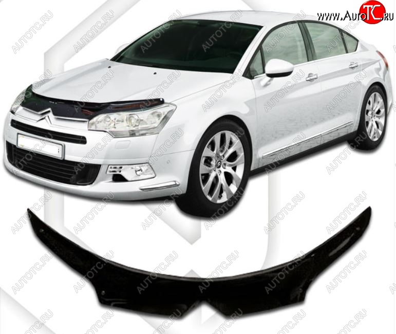 2 289 р. Дефлектор капота CA-Plastic exclusive  CITROEN C5 ( RD,  RW) (2008-2017) дорестайлинг, седан, доресталийнг, универсал (Classic черный, Без надписи)  с доставкой в г. Тольятти