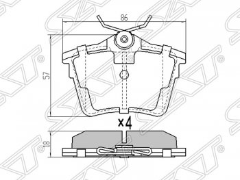 969 р. Колодки тормозные SAT (задние)  CITROEN C5 ( RD,  RW) (2008-2017), Peugeot 407 ( седан,  универсал) (2004-2011), Peugeot 607 (2000-2009)  с доставкой в г. Тольятти. Увеличить фотографию 1