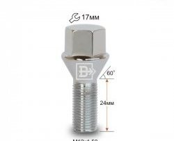 Колёсный болт длиной 24 мм Вектор M12 1.5 24 под гаечный ключ (пос.место: конус) BAIC X55 (2020-2023) 