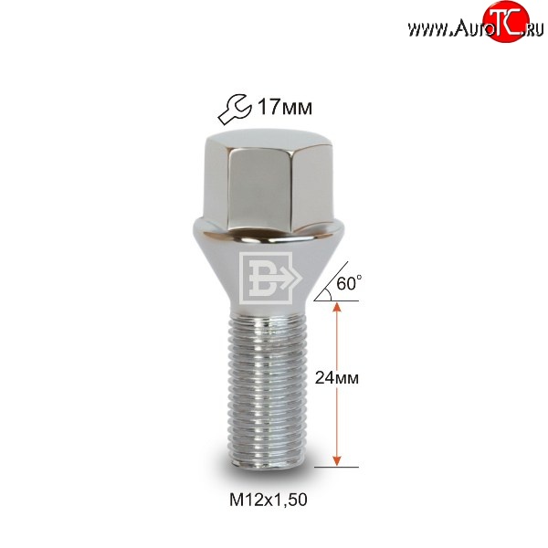 112 р. Колёсный болт длиной 24 мм Вектор M12 1.5 24 под гаечный ключ (пос.место: конус) Chery Tiggo 3 (2014-2020)