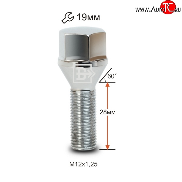 112 р. Колёсный болт длиной 28 мм Вектор M12 1.25 28 под гаечный ключ (пос.место: конус) Haval H8 (2015-2017)