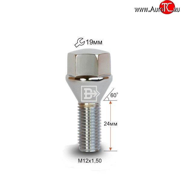 112 р. Колёсный болт длиной 24 мм Вектор M12 1.5 24 под гаечный ключ (пос.место: конус) Chevrolet Aveo T200 седан (2003-2008)
