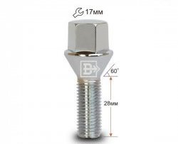 Колёсный болт длиной 28 мм Вектор M12 1.5 28 под гаечный ключ (пос.место: конус) Chevrolet Lacetti хэтчбек (2002-2013) 