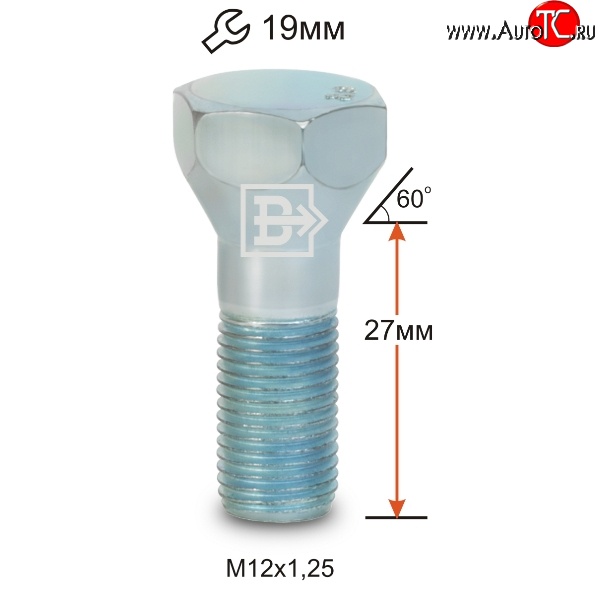 50 р. Колёсный болт длиной 27 мм Вектор M12 1.25 27 под гаечный ключ Great Wall Hover H3  рестайлинг (2014-2016)