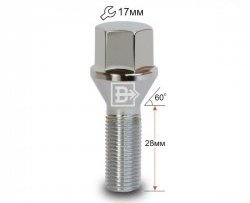 Колёсный болт длиной 28 мм Вектор M12 1.25 28 под гаечный ключ 