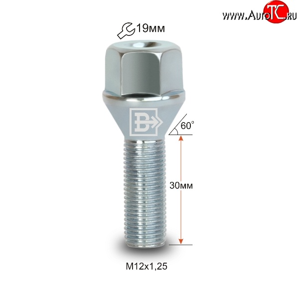 60 р. Колёсный болт длиной 30 мм Вектор M12 1.25 30 под гаечный ключ Peugeot 308 T9 универсал рестайлинг (2017-2022)