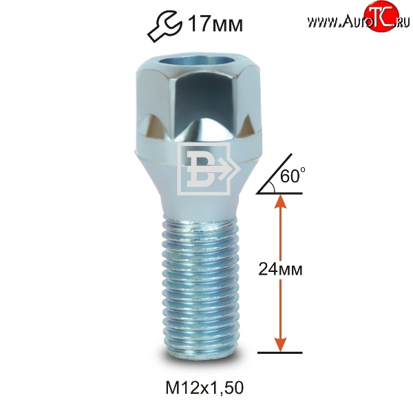 47 р. Колёсный болт длиной 24 мм Вектор M12 1.5 24 под гаечный ключ Nissan Kix (2008-2012)